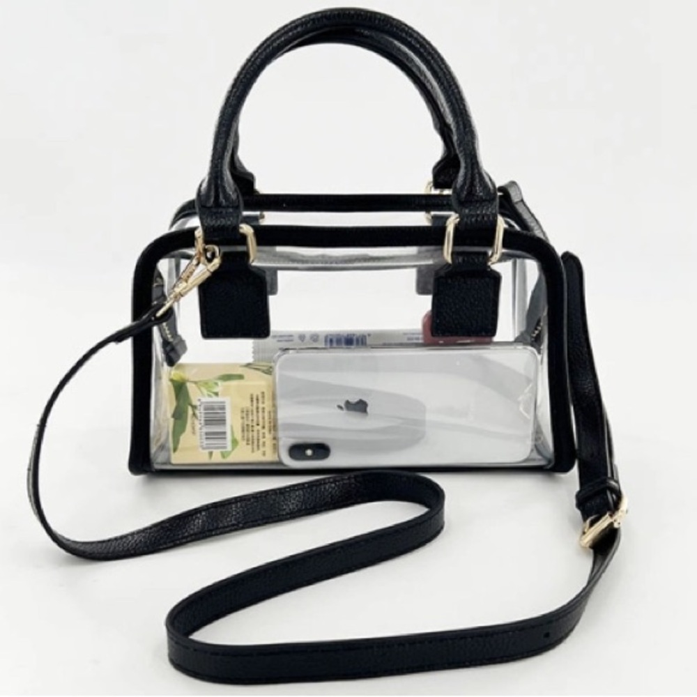 🖤 NWOT Clear PVC Transparent Jelly Bag Black Trim – Top Handle Crossbody Purse - Picture 15 of 15